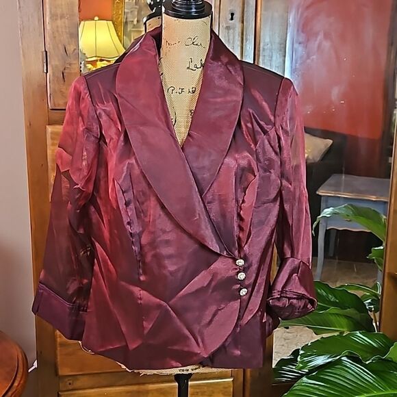 Lori Max Burgundy Evening Jacket with Rhinestones size 1X - Picture 2 of 11